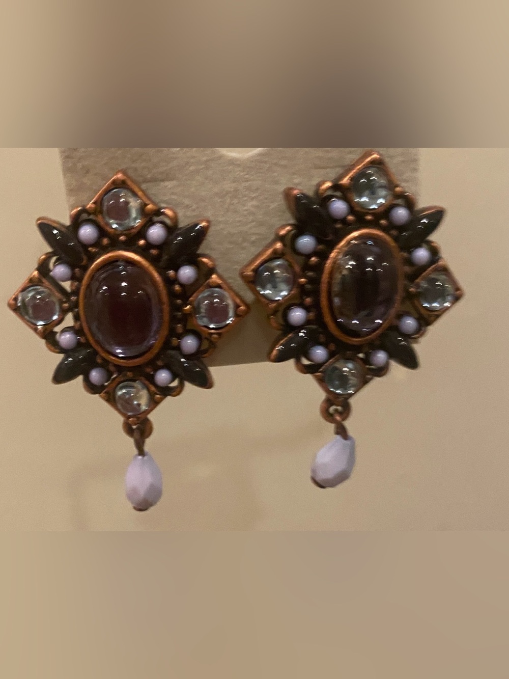 Ornate Purple & Gold Floral Drop Earrings.